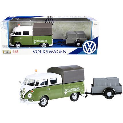 Volkswagen T1 Pickup with Canopy Green and White with Trailer "Road Service" ...