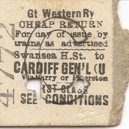 G.W.R. Edmondson Ticket - Swansea High Street to Cardiff General