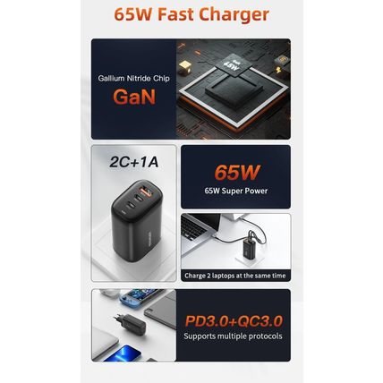 Essager 65W GaN Charger USB Type C For Laptop MacBook Pro Wall Charger UK Plug