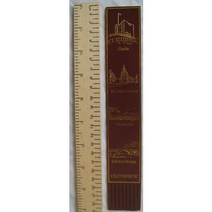 Vintage: red leather bookmark - Clitheroe, Castle, Library, Pendle Hill, Edisfor