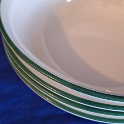 Lt 4 CORELLE Vitrelle Corning SGARDEN HOME 6 1/4" CEREAL BOWLS Beige Green Rim