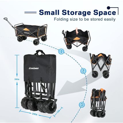 Echosmile Heavy Duty 350 Lbs Capacity Collapsible Wagon, Outdoor Folding Camping