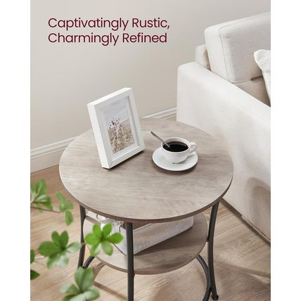 VASAGLE Side Table, round End Table with 2 Storage Shelves for Living Room, Bedr