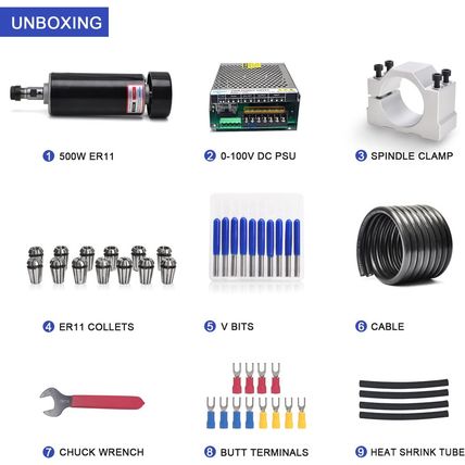 Daedalus CNC Spindle Motor Kit, 500W, ER11, Brushed