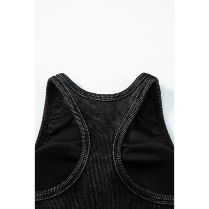 Black Ribbed Mineral Wash Racerback Cropped Tank Top