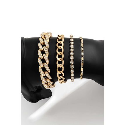 Gold 4pcs Rhinestone Decor Adjustable Chain Bracelet Set