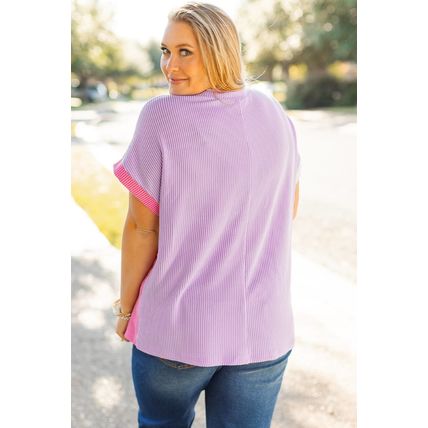 Rose Red Leopard Colorblock Patchwork Corded Knit Plus Size T Shirt