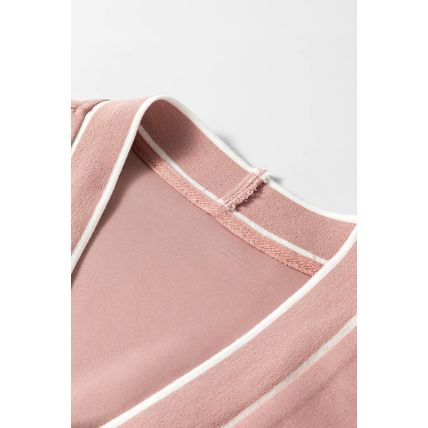 Pink Stripe Contrast Trim V Neck Buttoned Front Pocketed Knit Cardigan