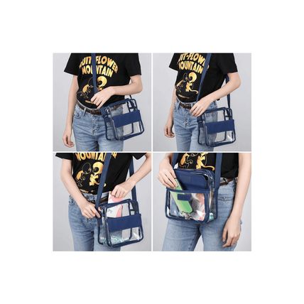 Dark Blue PVC Patchwork Adjustable Strap Square Crossbody Bag
