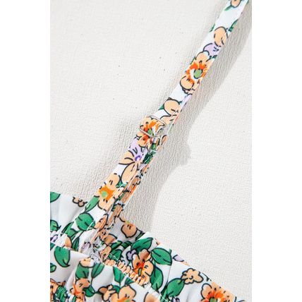 White Boho Floral Spaghetti Strap Ruffle Summer Tank Top