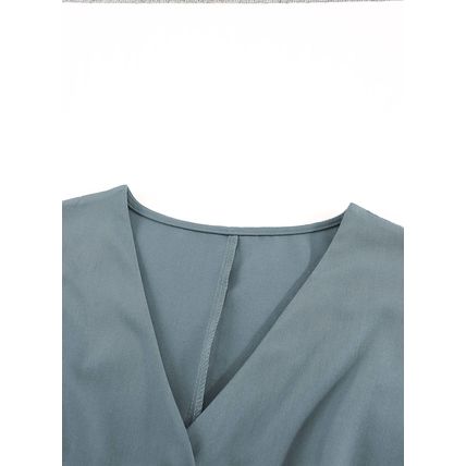 Blue Dolman Button Belted V Neck Wide Leg Pocketed Jumpsuit