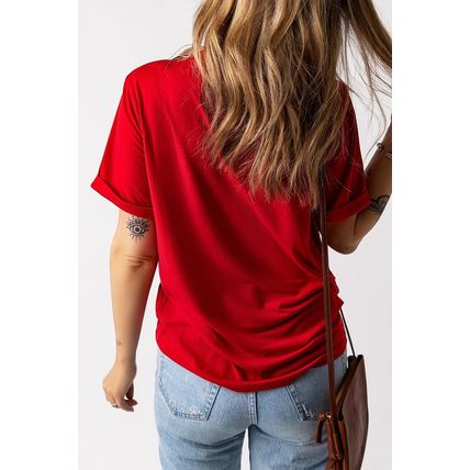 Red American Flag Bow Knot Print Crew Neck T Shirt