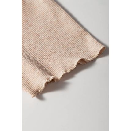 Oatmeal Short Sleeve Half Button Ribbed Knit Top