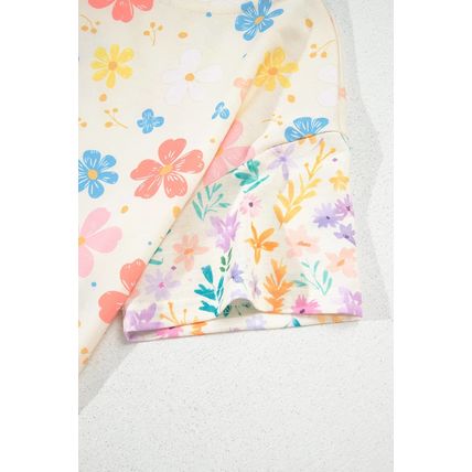 Apricot Floral Print Crop Top Wide Leg Short Set