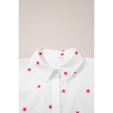 White Little Stars Printed Loose Half Sleeve Loose Shirt