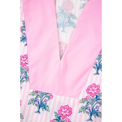Rose Floral Striped Print Contrast Patchwork Ruffle Hem Blouse