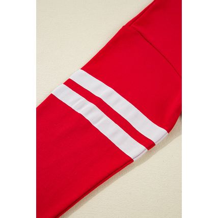 Fiery Red Varsity Striped Sleeve Drop Shoulder Sweatshirt and Short Set