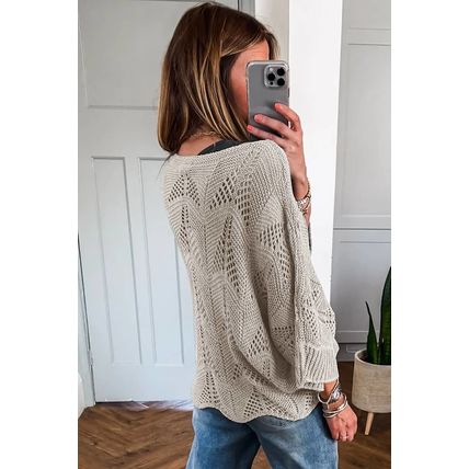 Seagrass Hollow Out Knit 7/8 Sleeve Casual Sweater