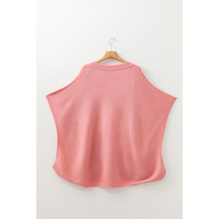 Light Pink Ribbed Knit Half Sleeve Plus Size Poncho Style Sweater