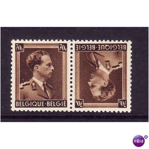 BELGIUM 1936 SG745a 70c BISTRE - BROWN TETE - BECH HORZ PAIR M / MINT