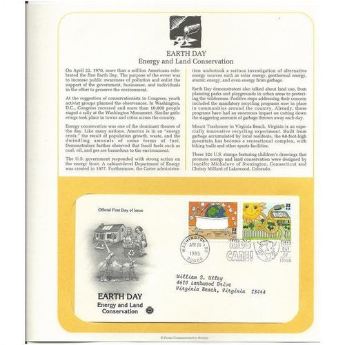 EARTH DAY ' OFFICIAL FIRST DAY of ISSUE ' (1995)