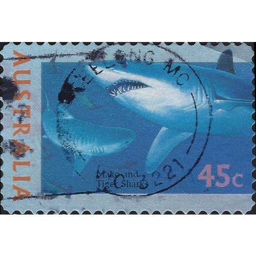 AUSTRALIA, FISH, Mako and Tiger Sharks, blue 1995, 45c, #3