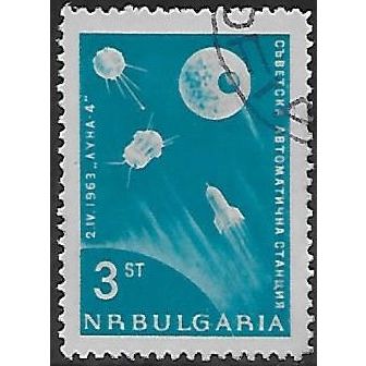 Mi 1390: 3 st. greenish blue Lunar Probes: 'Lunik 1 and '2,' Probes and the Moon