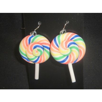 Yellow blue orange lollipop candy unique 925 sterling silver ear hook earrings