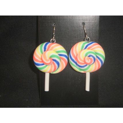 Yellow blue orange lollipop candy unique 925 sterling silver ear hook earrings