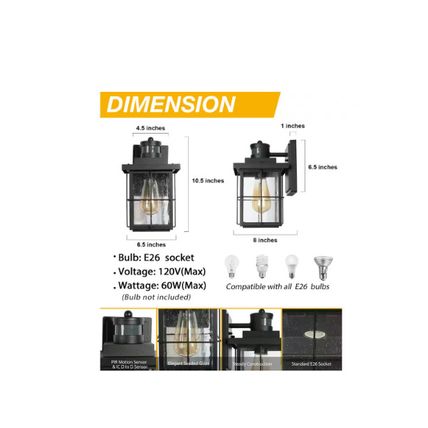 LNC Modern Outdoor Wall Light with Motion Sensor, 1-Light Black Exterior Sconce