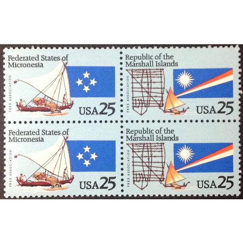 US Stamp #2506-07 mint: 1990 25c Micronesia & Marshall Islands - MNH block of 4