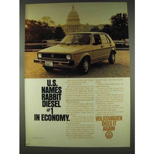 1978 Volkswagen Rabbit Diesel Ad - #1 In Economy
