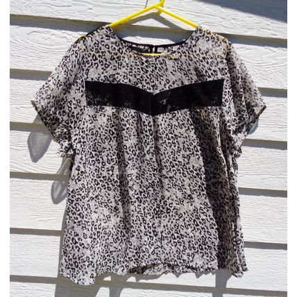 Womens Maurices Animal and Lace Sheer Top Sz 2 51 Chest NWT Black Gray White