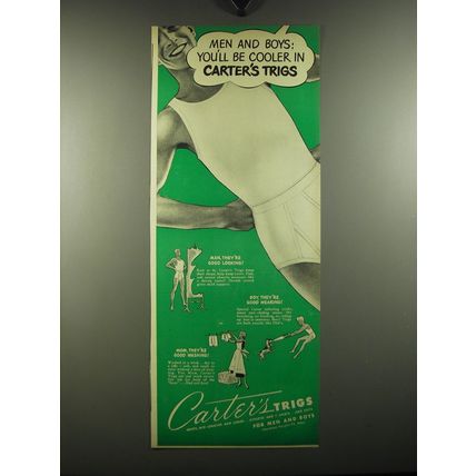 1949 Carter's Trigs Underwear Ad - Men and Boys: You'll be cooler in Carter's