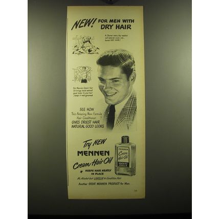 1948 Mennen Cream Hair Oil Ad - New for men with dry hair