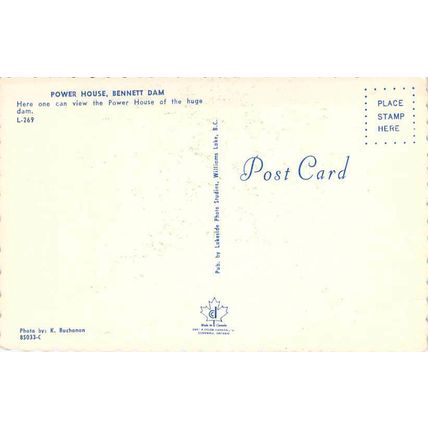 Power House Bennett Dam Canada Postcard unused VGC