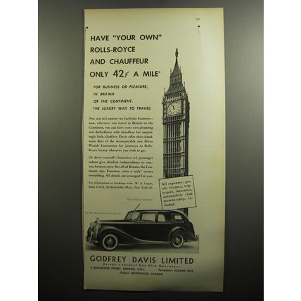 1951 Godfrey Davis Limited Advertisement - Rolls-Royce Silver Wraith