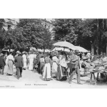 Zurich Market Wochenmarkt Animal Basket Antique Rainy Day Swiss Postcard