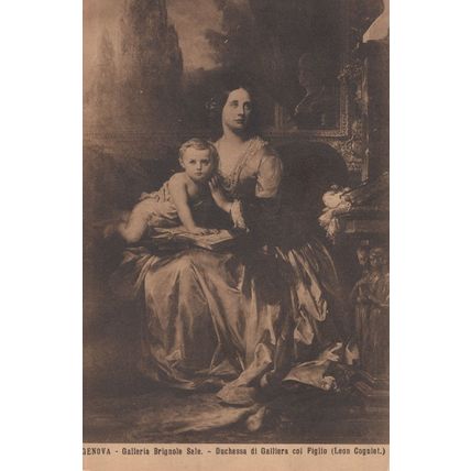 Duchessa Di Galleria Col Figlio Cogniet Painting Old Genova Postcard