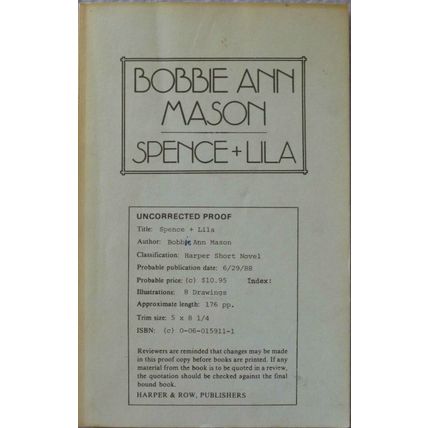 VERY RARE 1988 UNCORRECTED PROOF SPENCE + LILA by BOBBIE ANN MASON