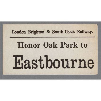 LONDON BRIGHTON & SOUTH COAST RAILWAY LUGGAGE LABEL -HONOR OAK PK. to EASTBOURNE