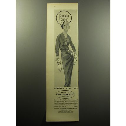 1957 Franklin Simon Fashion Ad - Jersey Column Our #2 Bramley for '57