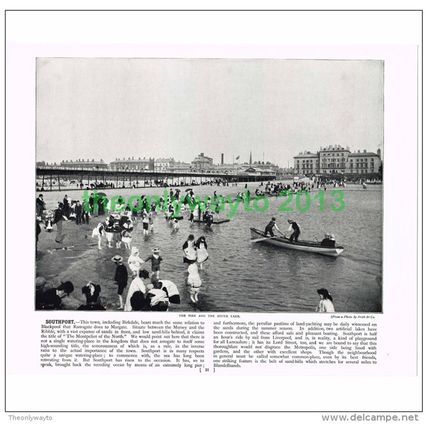 SOUTHPORT, PIER AND SOUTH LAKE, LANCS, ENGLAND, Book Illustration, c1895
