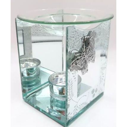 Butterfly Detail Silve Glass Oil Burner/Tealight Holder Single 12 CM Gift Home
