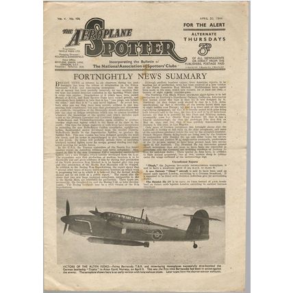 Vintage paper/magazine - THE AEROPLANE SPOTTER - Vol V No.108 - April 20 1944