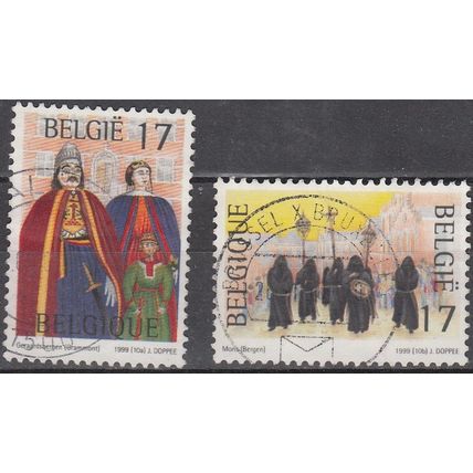 Belgique 1999 Michel 2875 - 2876 O Cote (2008) 1.00 € Folklore Cachet rond