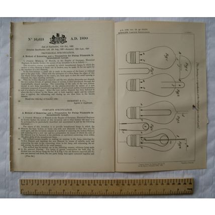 1890 Patent No. 16,613 fixing filaments incandescent lamps Joseph Mohrle, Munich