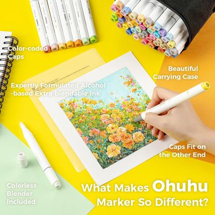 Ohuhu Alcohol Brush Markers 48 Mid-Tone Colors- Double Tipped Alcohol Based Art