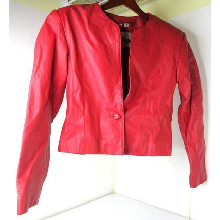 Wilson's Women's Red Leather Cropped Jacket - Sz Med - Button Closure Motorcycle