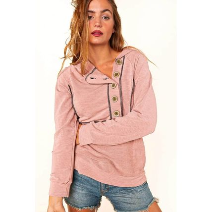 Pink Buttons Front Princess Line Out Seam Hoodie